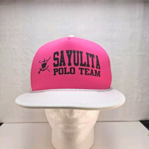 Sayulita Polo Team Trucker Snapback Hat Cap Pink White - Picture 1 of 7